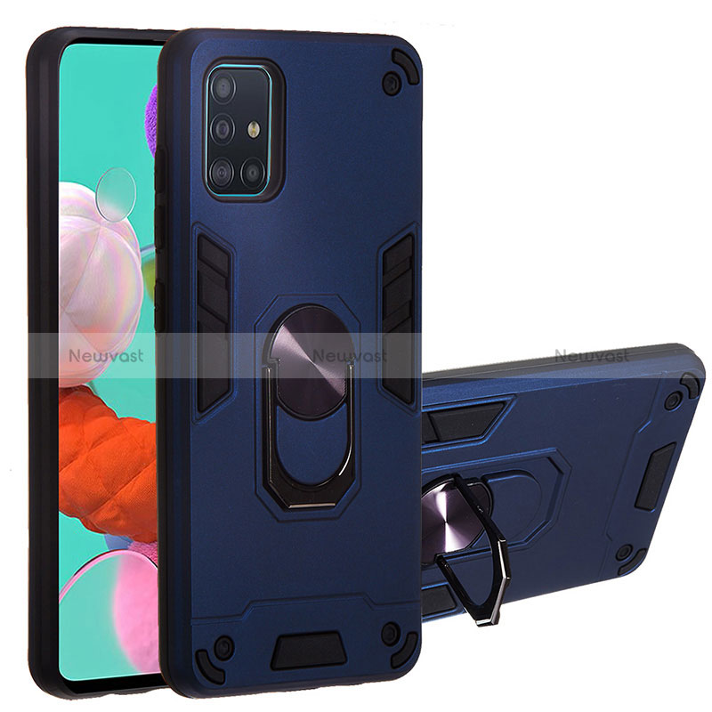 Silicone Matte Finish and Plastic Back Cover Case with Magnetic Finger Ring Stand Y01B for Samsung Galaxy A51 5G