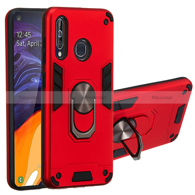 Silicone Matte Finish and Plastic Back Cover Case with Magnetic Finger Ring Stand Y01B for Samsung Galaxy A60