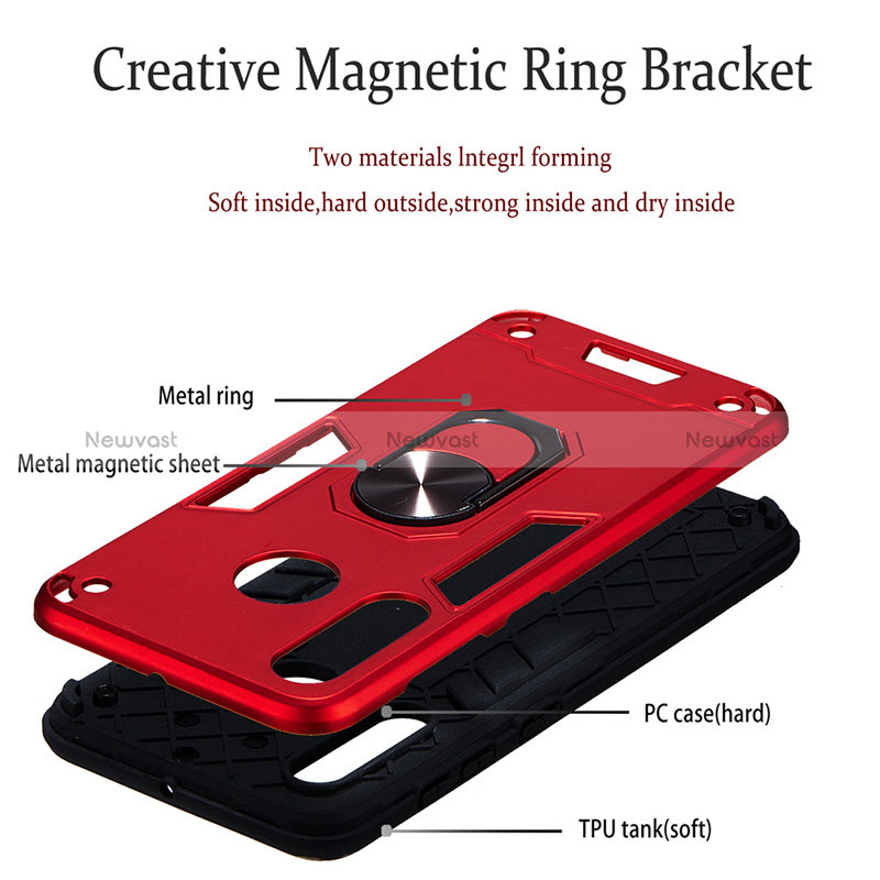 Silicone Matte Finish and Plastic Back Cover Case with Magnetic Finger Ring Stand Y01B for Samsung Galaxy A60
