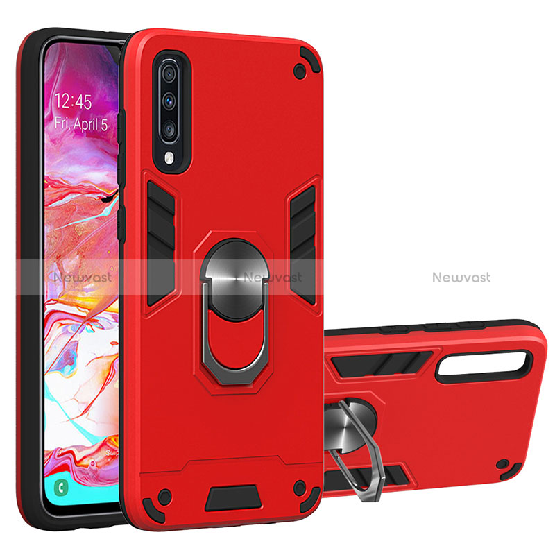 Silicone Matte Finish and Plastic Back Cover Case with Magnetic Finger Ring Stand Y01B for Samsung Galaxy A70S