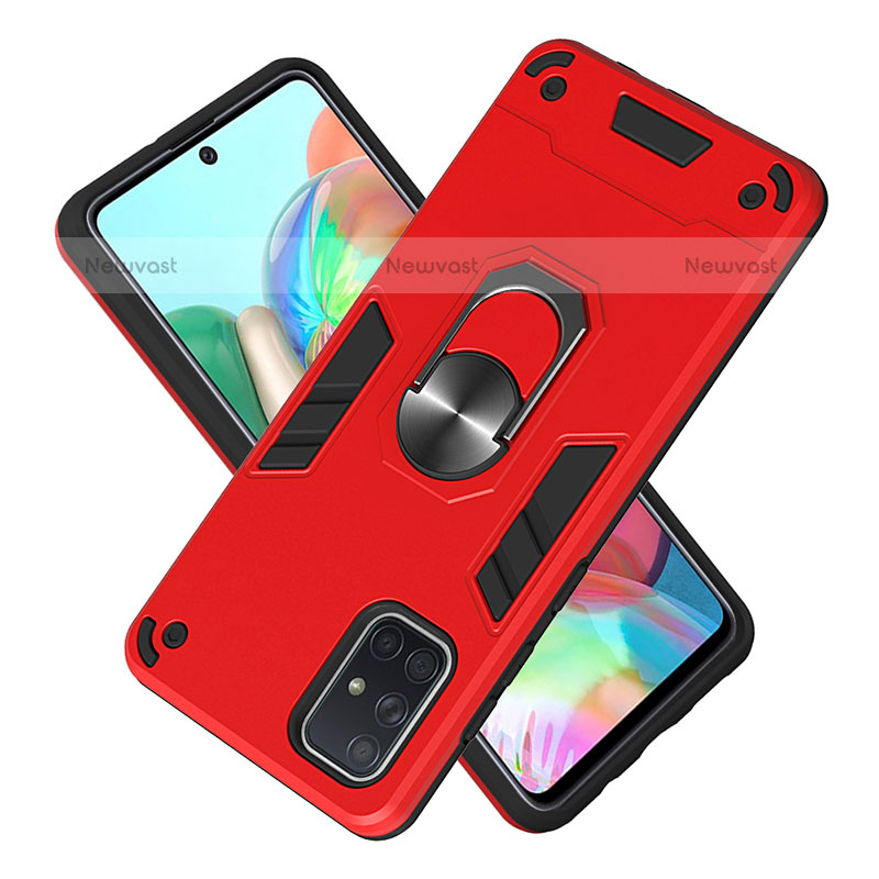 Silicone Matte Finish and Plastic Back Cover Case with Magnetic Finger Ring Stand Y01B for Samsung Galaxy A71 4G A715