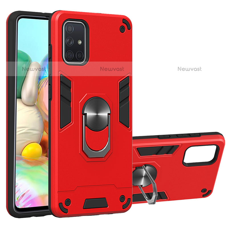 Silicone Matte Finish and Plastic Back Cover Case with Magnetic Finger Ring Stand Y01B for Samsung Galaxy A71 4G A715 Red
