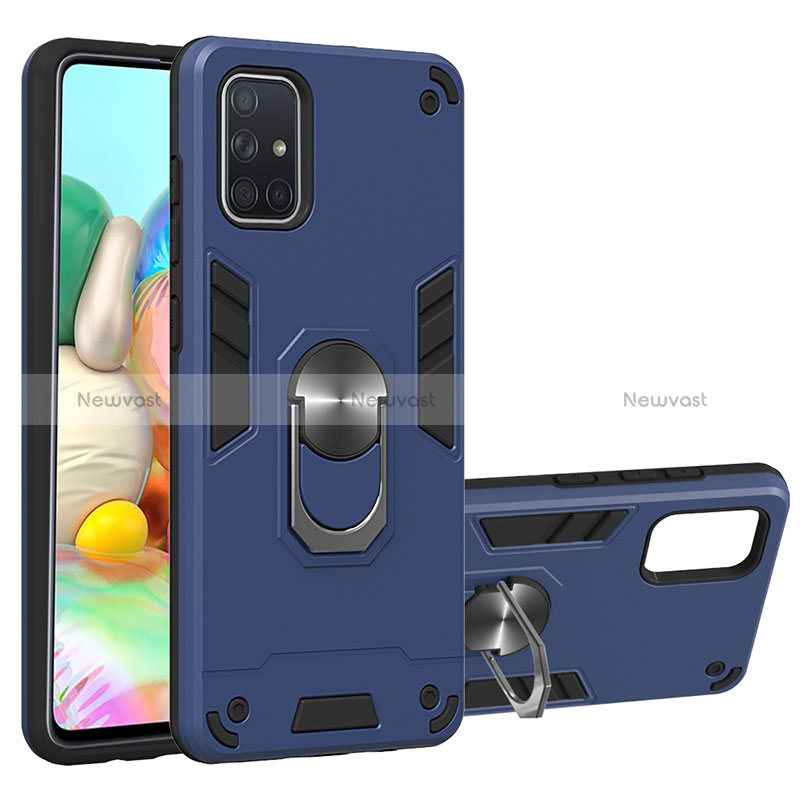 Silicone Matte Finish and Plastic Back Cover Case with Magnetic Finger Ring Stand Y01B for Samsung Galaxy A71 5G