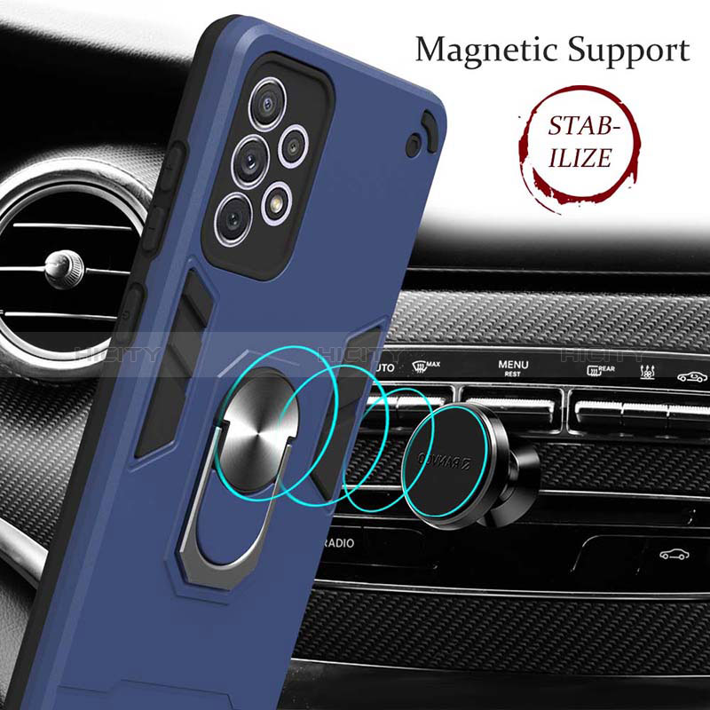 Silicone Matte Finish and Plastic Back Cover Case with Magnetic Finger Ring Stand Y01B for Samsung Galaxy A72 5G