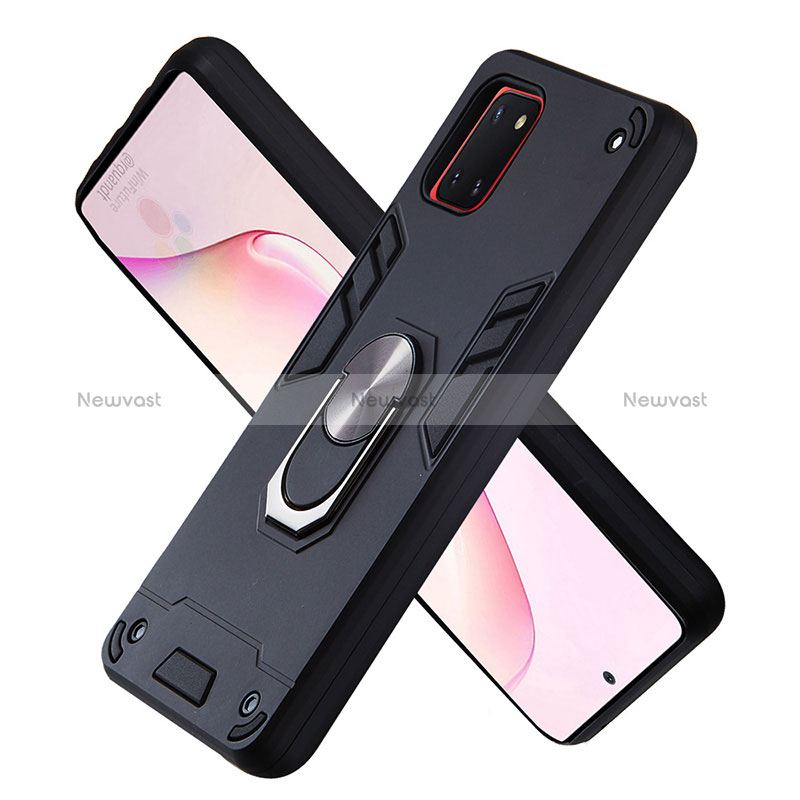 Silicone Matte Finish and Plastic Back Cover Case with Magnetic Finger Ring Stand Y01B for Samsung Galaxy A81