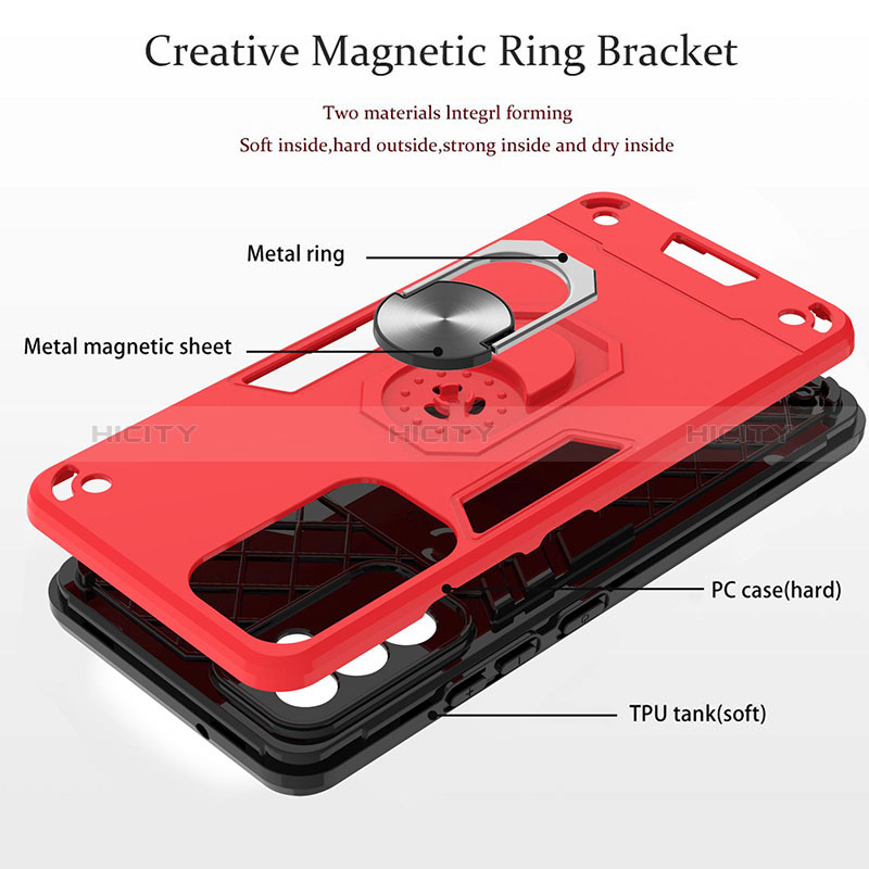 Silicone Matte Finish and Plastic Back Cover Case with Magnetic Finger Ring Stand Y01B for Samsung Galaxy F54 5G