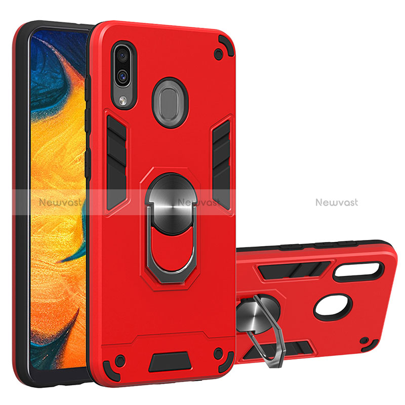 Silicone Matte Finish and Plastic Back Cover Case with Magnetic Finger Ring Stand Y01B for Samsung Galaxy M10S