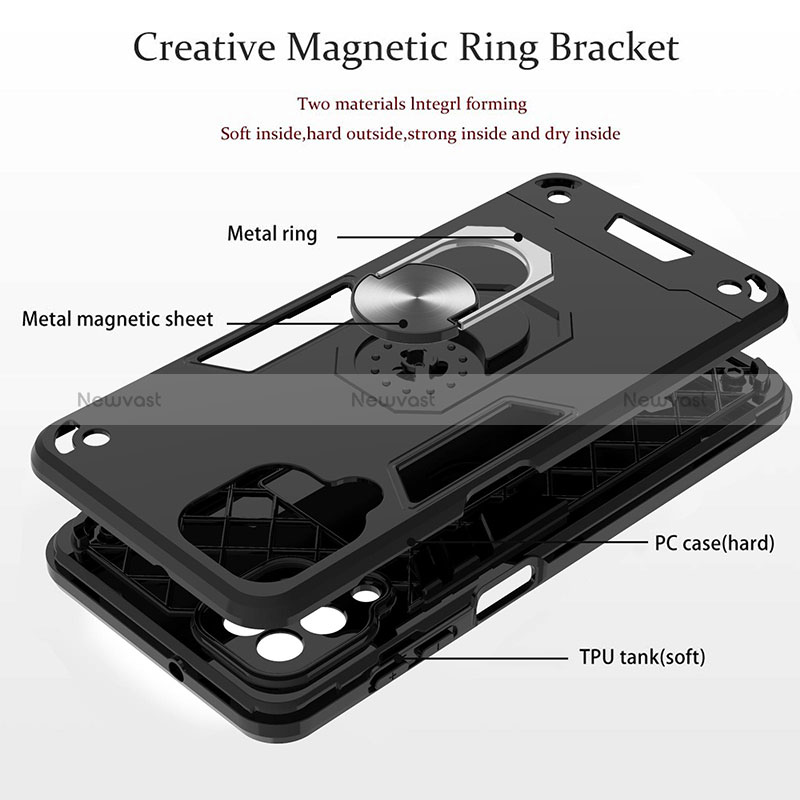 Silicone Matte Finish and Plastic Back Cover Case with Magnetic Finger Ring Stand Y01B for Samsung Galaxy M12