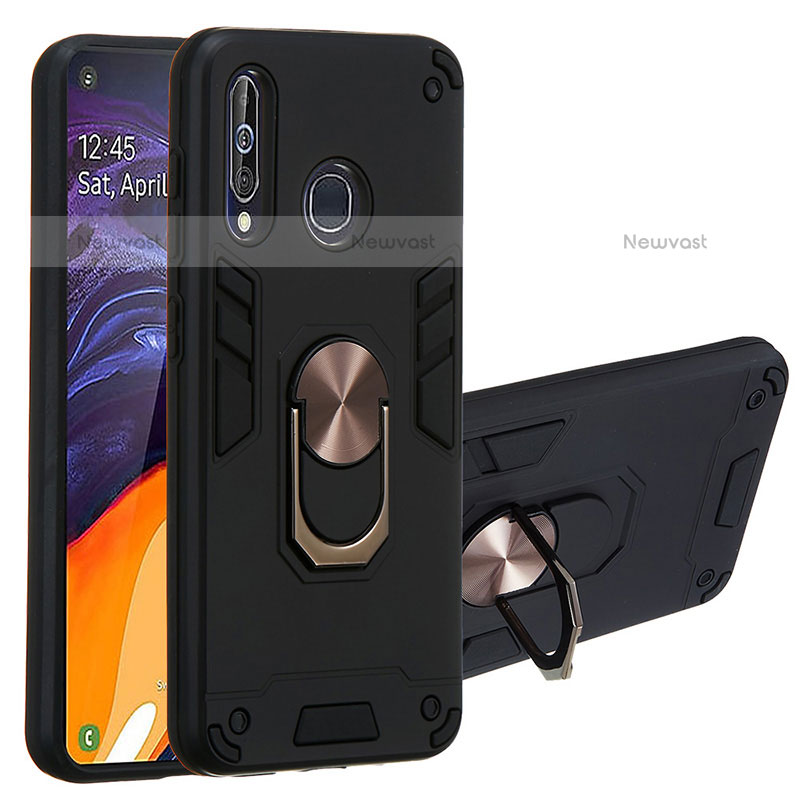 Silicone Matte Finish and Plastic Back Cover Case with Magnetic Finger Ring Stand Y01B for Samsung Galaxy M40