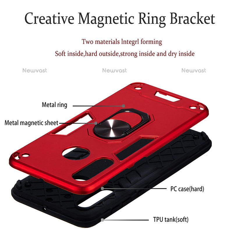 Silicone Matte Finish and Plastic Back Cover Case with Magnetic Finger Ring Stand Y01B for Samsung Galaxy M40