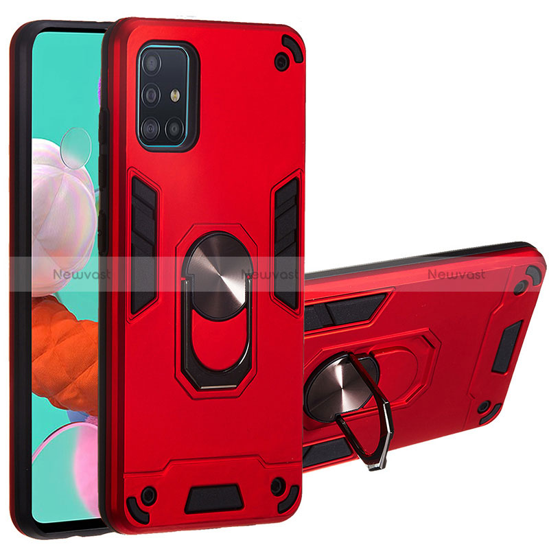 Silicone Matte Finish and Plastic Back Cover Case with Magnetic Finger Ring Stand Y01B for Samsung Galaxy M40S