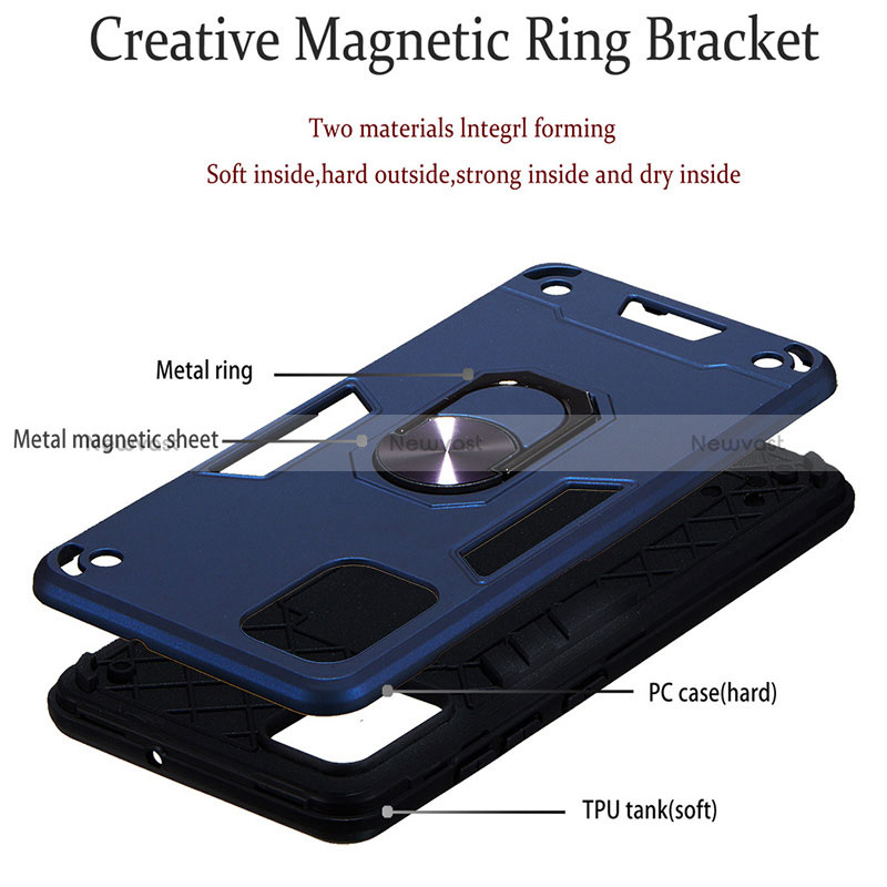 Silicone Matte Finish and Plastic Back Cover Case with Magnetic Finger Ring Stand Y01B for Samsung Galaxy M40S