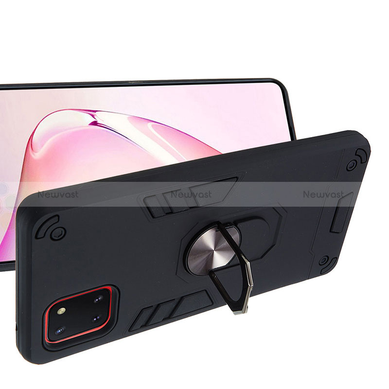 Silicone Matte Finish and Plastic Back Cover Case with Magnetic Finger Ring Stand Y01B for Samsung Galaxy M60s