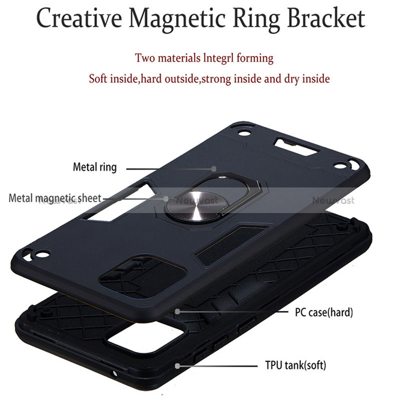 Silicone Matte Finish and Plastic Back Cover Case with Magnetic Finger Ring Stand Y01B for Samsung Galaxy M60s