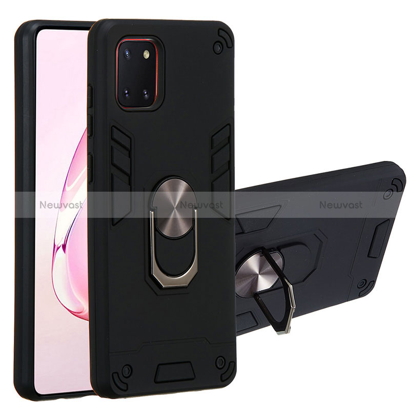 Silicone Matte Finish and Plastic Back Cover Case with Magnetic Finger Ring Stand Y01B for Samsung Galaxy M60s Black