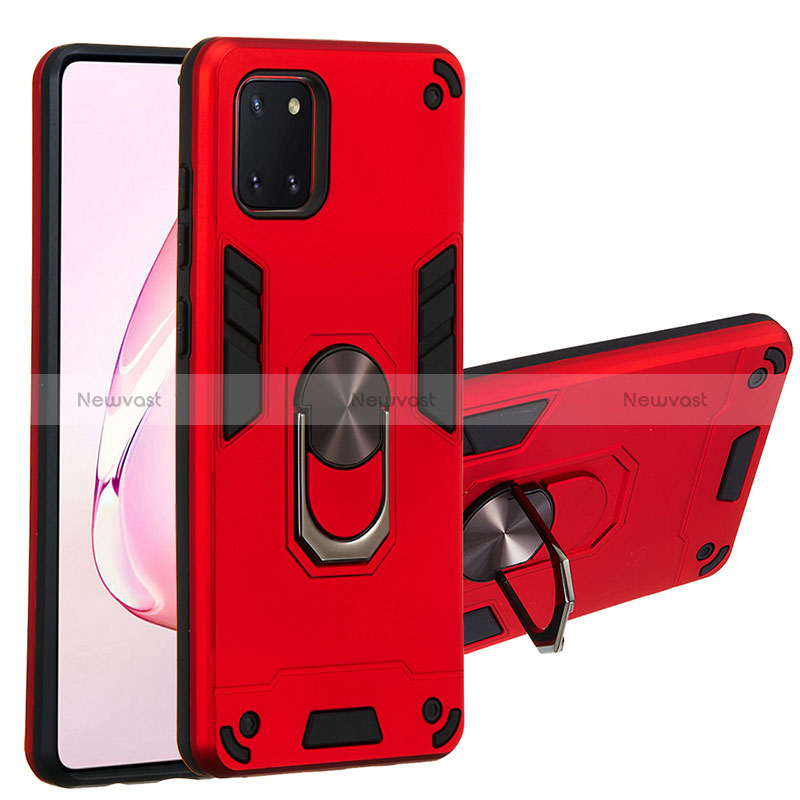 Silicone Matte Finish and Plastic Back Cover Case with Magnetic Finger Ring Stand Y01B for Samsung Galaxy M60s Red