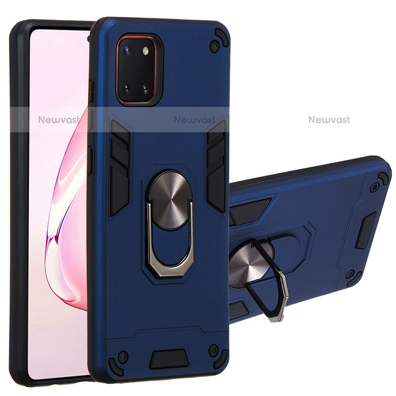 Silicone Matte Finish and Plastic Back Cover Case with Magnetic Finger Ring Stand Y01B for Samsung Galaxy Note 10 Lite