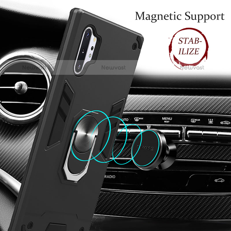 Silicone Matte Finish and Plastic Back Cover Case with Magnetic Finger Ring Stand Y01B for Samsung Galaxy Note 10 Plus 5G