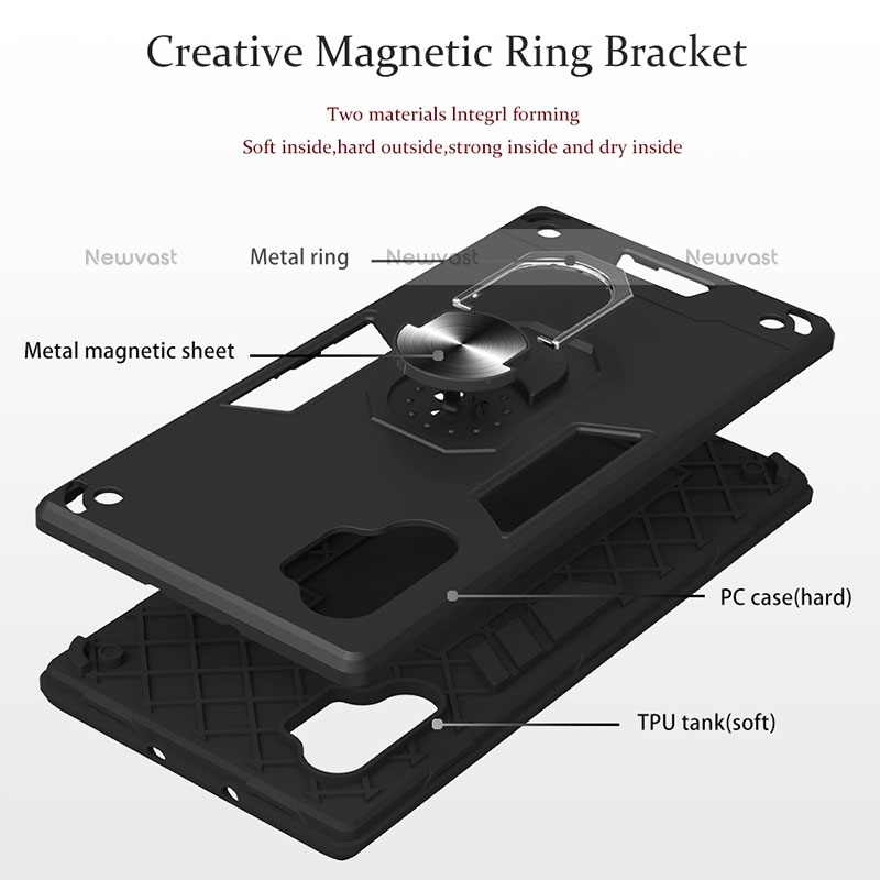 Silicone Matte Finish and Plastic Back Cover Case with Magnetic Finger Ring Stand Y01B for Samsung Galaxy Note 10 Plus 5G