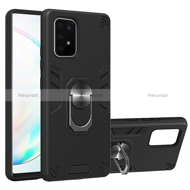 Silicone Matte Finish and Plastic Back Cover Case with Magnetic Finger Ring Stand Y01B for Samsung Galaxy S10 Lite