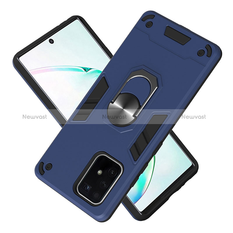 Silicone Matte Finish and Plastic Back Cover Case with Magnetic Finger Ring Stand Y01B for Samsung Galaxy S10 Lite