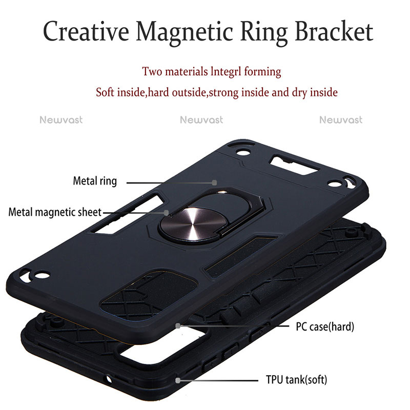 Silicone Matte Finish and Plastic Back Cover Case with Magnetic Finger Ring Stand Y01B for Samsung Galaxy S20