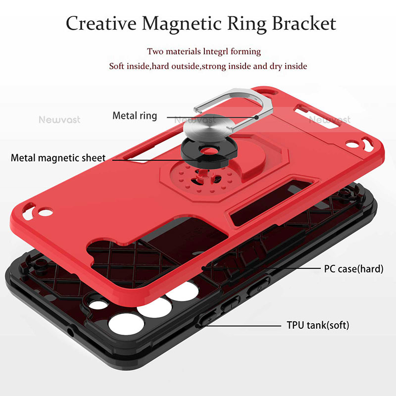 Silicone Matte Finish and Plastic Back Cover Case with Magnetic Finger Ring Stand Y01B for Samsung Galaxy S21 FE 5G