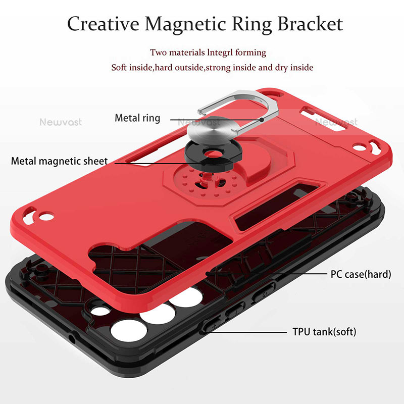 Silicone Matte Finish and Plastic Back Cover Case with Magnetic Finger Ring Stand Y01B for Samsung Galaxy S23 Plus 5G