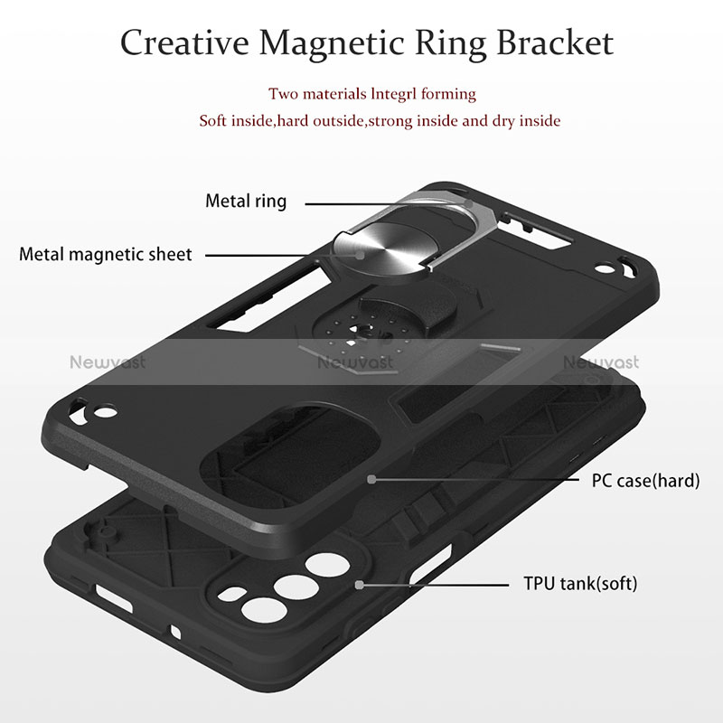 Silicone Matte Finish and Plastic Back Cover Case with Magnetic Finger Ring Stand YB1 for Motorola Moto G62 5G