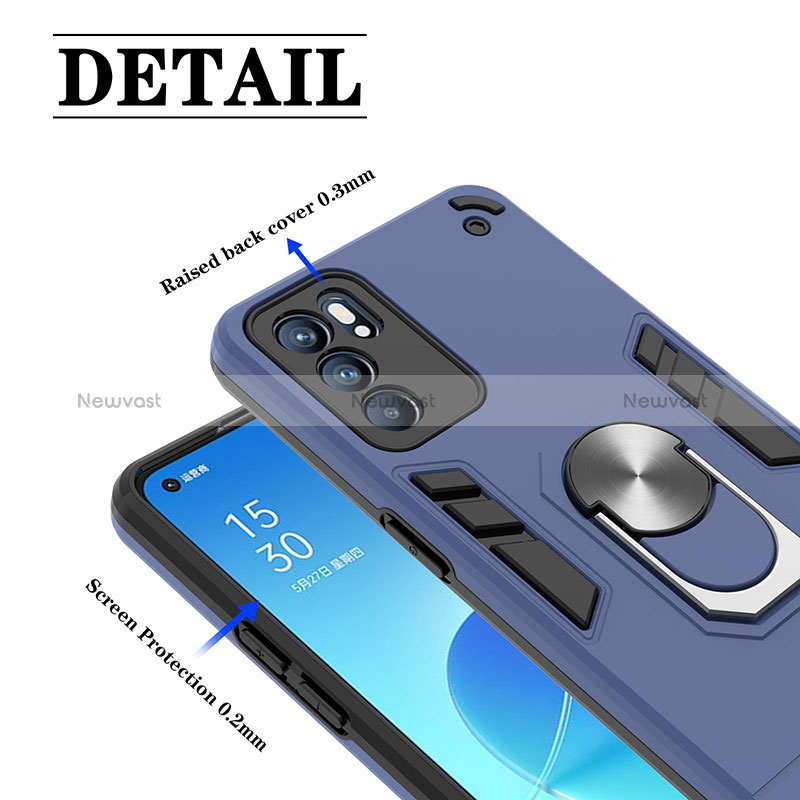 Silicone Matte Finish and Plastic Back Cover Case with Magnetic Finger Ring Stand YB1 for Oppo Reno6 5G