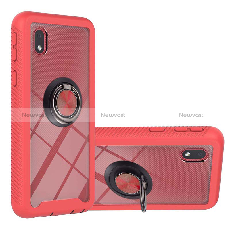 Silicone Matte Finish and Plastic Back Cover Case with Magnetic Finger Ring Stand YB1 for Samsung Galaxy A01 Core