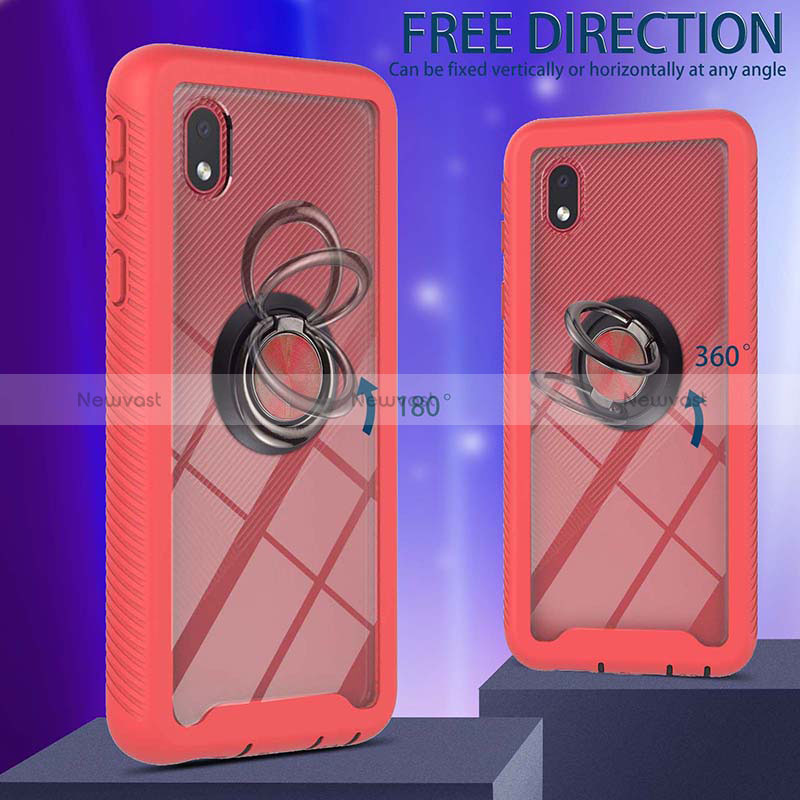 Silicone Matte Finish and Plastic Back Cover Case with Magnetic Finger Ring Stand YB1 for Samsung Galaxy A01 Core