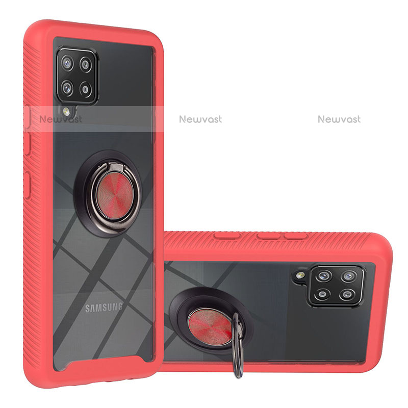 Silicone Matte Finish and Plastic Back Cover Case with Magnetic Finger Ring Stand YB1 for Samsung Galaxy A42 5G Red