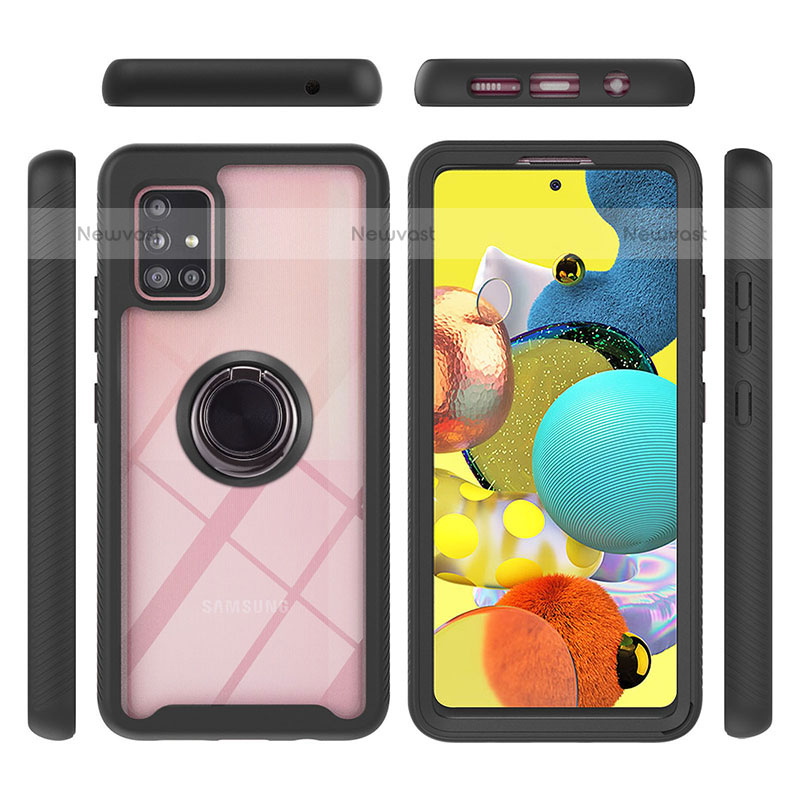 Silicone Matte Finish and Plastic Back Cover Case with Magnetic Finger Ring Stand YB1 for Samsung Galaxy A51 4G