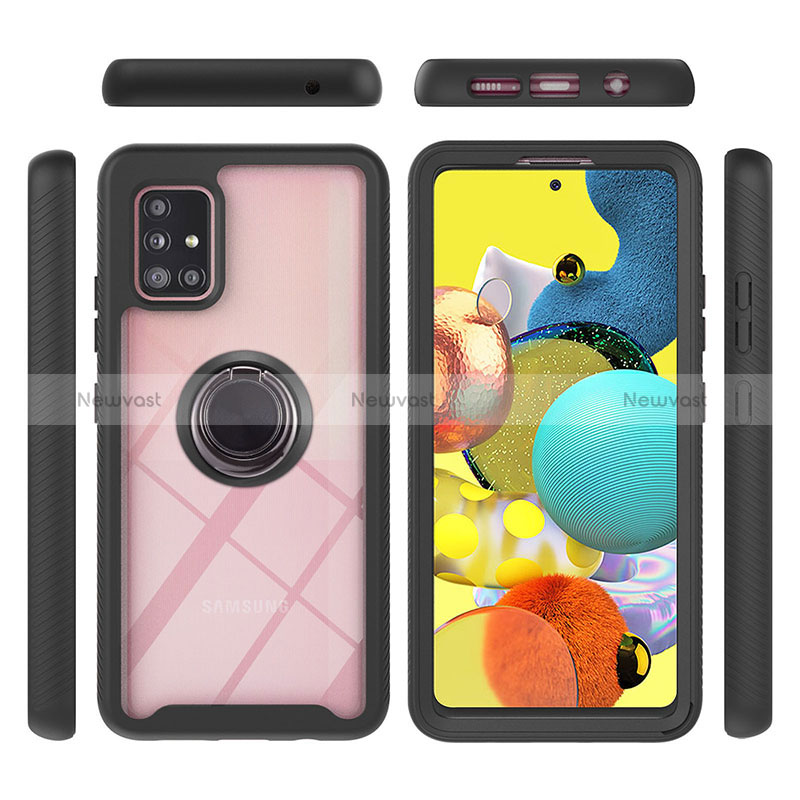 Silicone Matte Finish and Plastic Back Cover Case with Magnetic Finger Ring Stand YB1 for Samsung Galaxy A51 5G