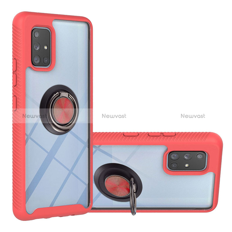 Silicone Matte Finish and Plastic Back Cover Case with Magnetic Finger Ring Stand YB1 for Samsung Galaxy A71 5G Red