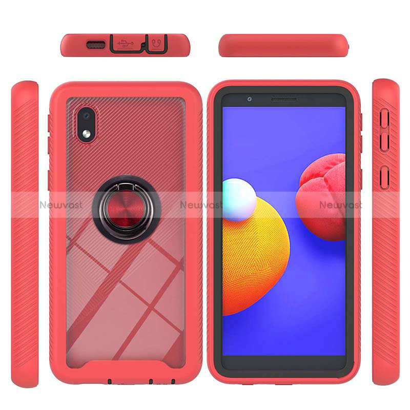 Silicone Matte Finish and Plastic Back Cover Case with Magnetic Finger Ring Stand YB1 for Samsung Galaxy M01 Core