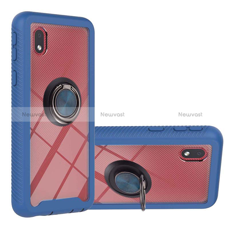 Silicone Matte Finish and Plastic Back Cover Case with Magnetic Finger Ring Stand YB1 for Samsung Galaxy M01 Core Blue