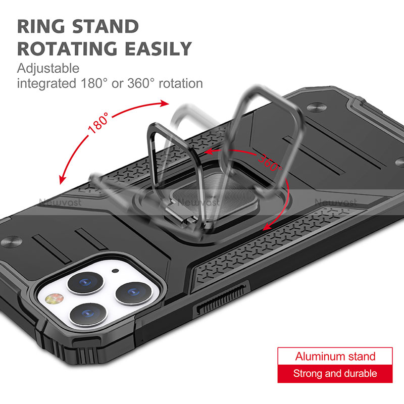 Silicone Matte Finish and Plastic Back Cover Case with Magnetic Finger Ring Stand YF1 for Apple iPhone 13 Pro