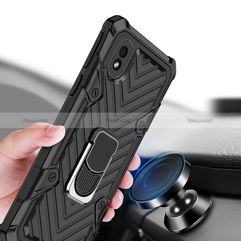 Silicone Matte Finish and Plastic Back Cover Case with Magnetic Finger Ring Stand YF1 for Samsung Galaxy A01 Core