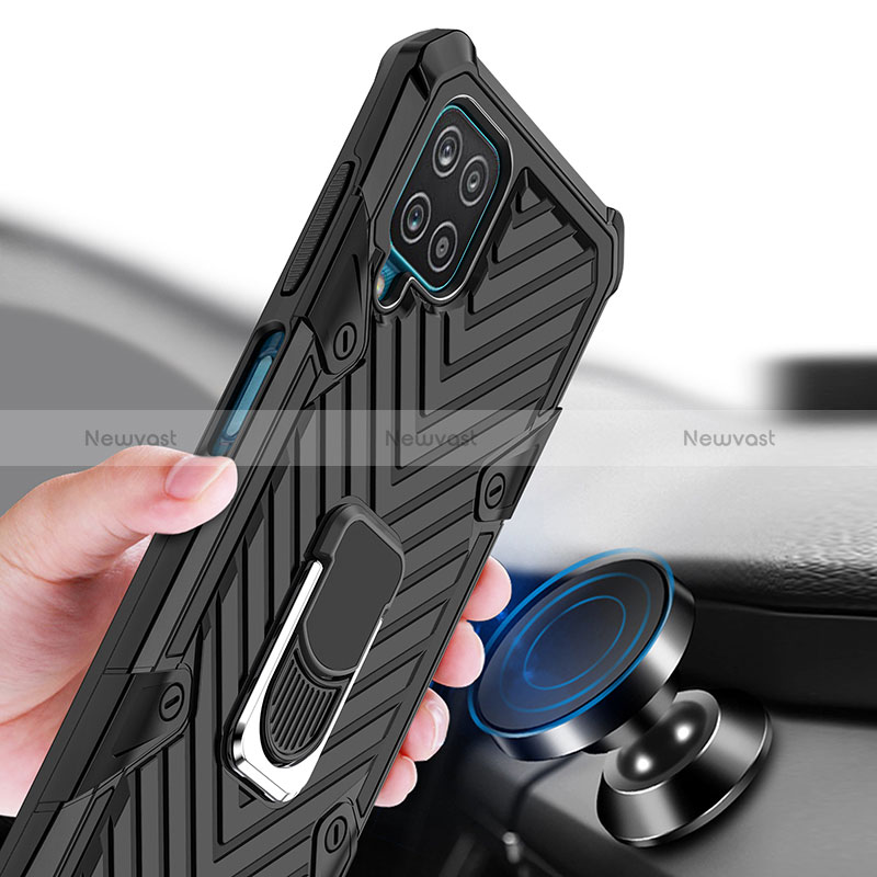 Silicone Matte Finish and Plastic Back Cover Case with Magnetic Finger Ring Stand YF1 for Samsung Galaxy A12 Nacho