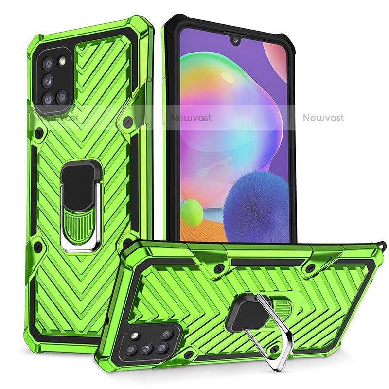 Silicone Matte Finish and Plastic Back Cover Case with Magnetic Finger Ring Stand YF1 for Samsung Galaxy A31