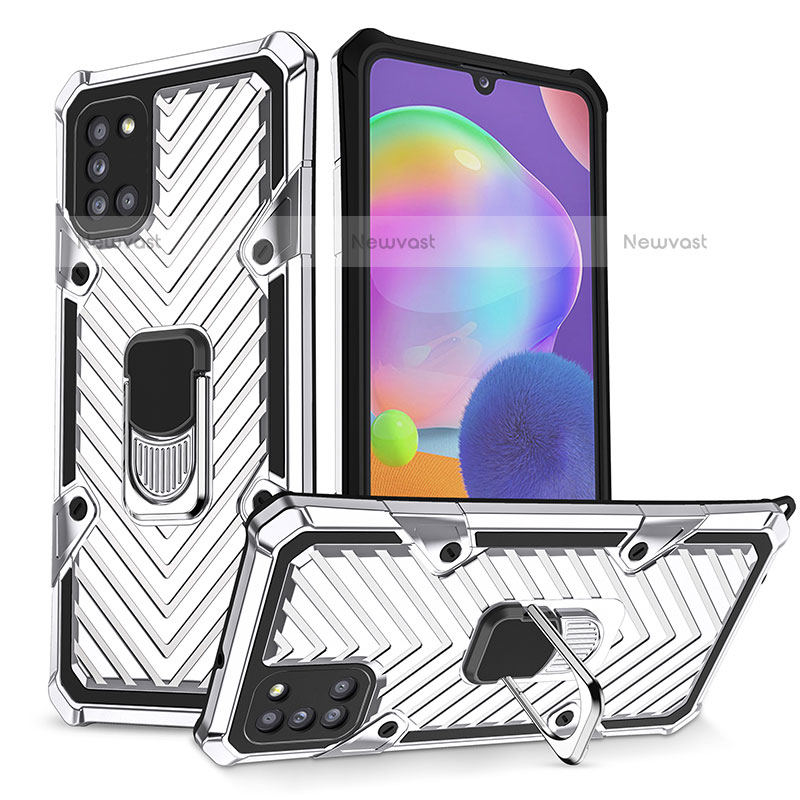 Silicone Matte Finish and Plastic Back Cover Case with Magnetic Finger Ring Stand YF1 for Samsung Galaxy A31