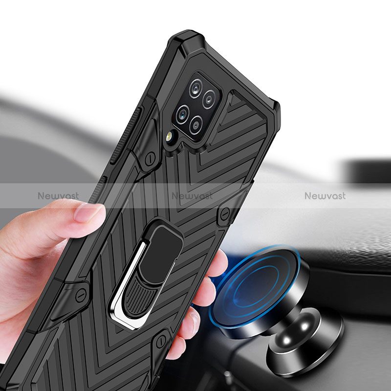 Silicone Matte Finish and Plastic Back Cover Case with Magnetic Finger Ring Stand YF1 for Samsung Galaxy A42 5G