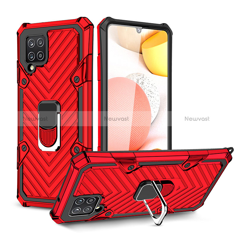Silicone Matte Finish and Plastic Back Cover Case with Magnetic Finger Ring Stand YF1 for Samsung Galaxy A42 5G Red
