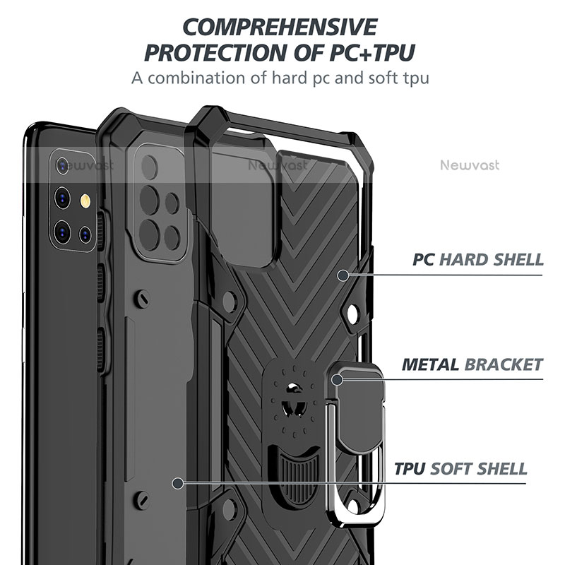 Silicone Matte Finish and Plastic Back Cover Case with Magnetic Finger Ring Stand YF1 for Samsung Galaxy A51 4G