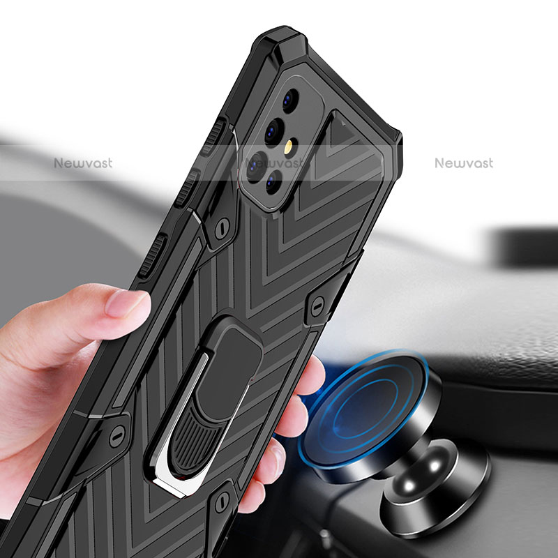 Silicone Matte Finish and Plastic Back Cover Case with Magnetic Finger Ring Stand YF1 for Samsung Galaxy A51 4G