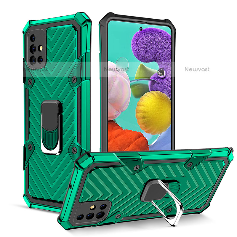 Silicone Matte Finish and Plastic Back Cover Case with Magnetic Finger Ring Stand YF1 for Samsung Galaxy A51 4G Green