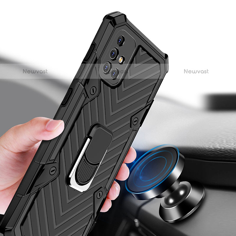 Silicone Matte Finish and Plastic Back Cover Case with Magnetic Finger Ring Stand YF1 for Samsung Galaxy A71 4G A715