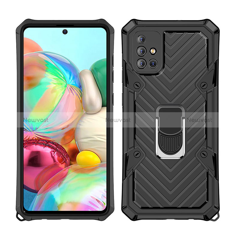 Silicone Matte Finish and Plastic Back Cover Case with Magnetic Finger Ring Stand YF1 for Samsung Galaxy A71 5G